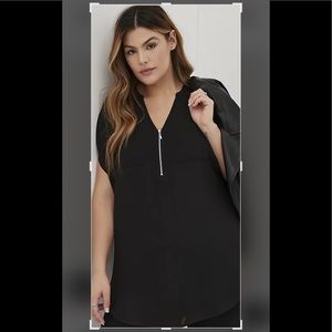 ZIP DOLMAN TUNIC BLOUSE - GEORGETTE BLACK